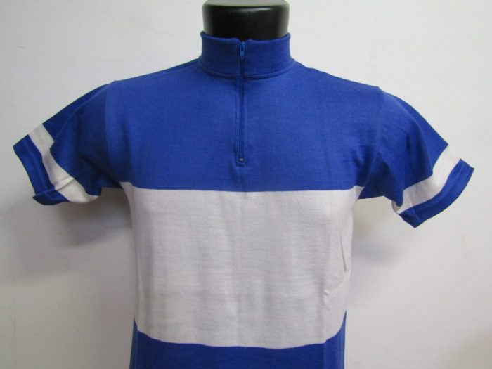 MAGLIA LANA ANNI 70 AZZURRA FASCIA E RIFINITURE BIANCHE - immagine 2
