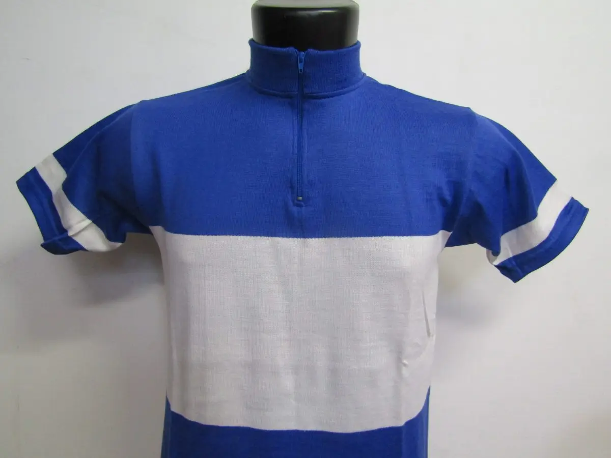 MAGLIA LANA ANNI 70 AZZURRA FASCIA E RIFINITURE BIANCHE - immagine 2