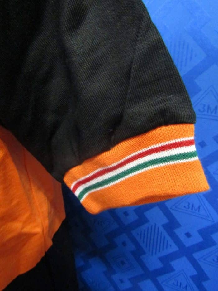 MAGLIA LANA ANNI 70' NERA FASCIA ARANCIONE COLLO E POLSINI ARANCIONE CON RIFINITURE TRICOLORI - immagine 5