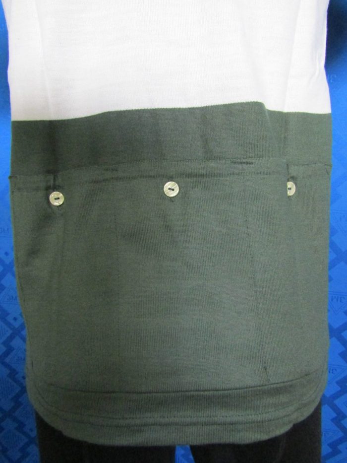 MAGLIA LANA ANNI 70' VERDE SCURO FASCIA BIANCA CON RIFINITURE COLLO E MANICHE BIANCHE - immagine 7