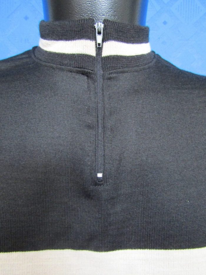 MAGLIA LANA ANNI 70' NERA FASCIA BIANCA, MANICHE E COLLO RIGO BIANCO - immagine 3
