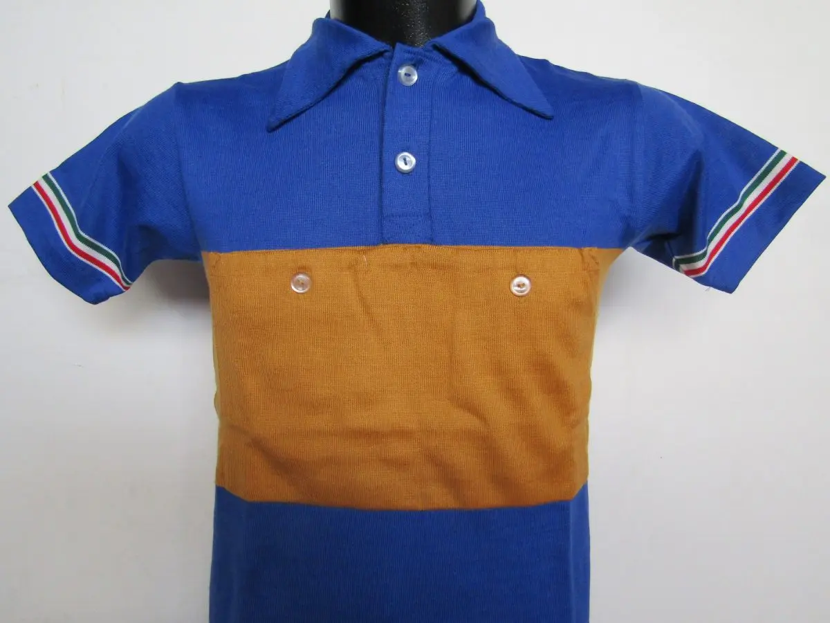 MAGLIA LANA '40/50 AZZURRA FASCIA OCRA E RIFINITURE TRICOLORE - immagine 2