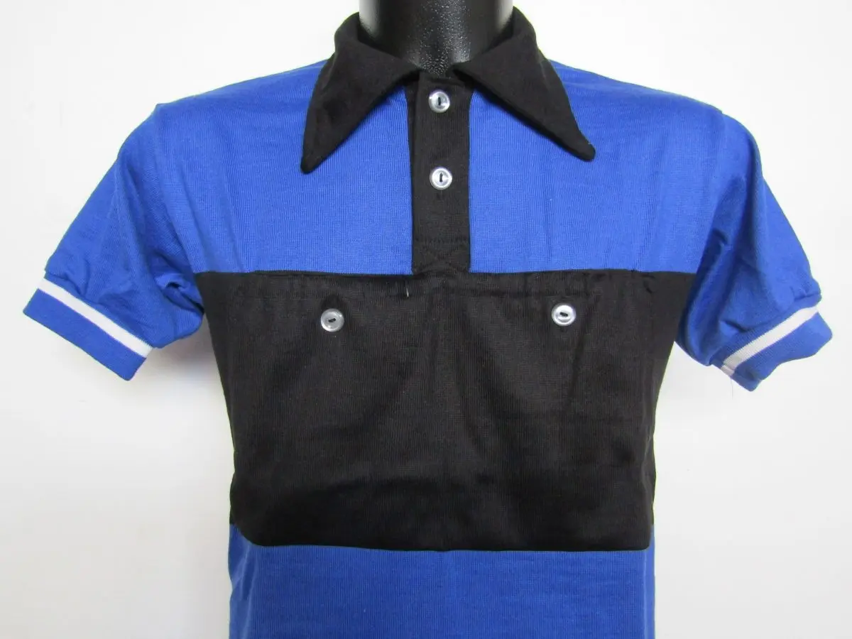 MAGLIA LANA ANNI '40/50 AZZURRA FASCIA NERA E RIGO BIANCO MANICA - immagine 6