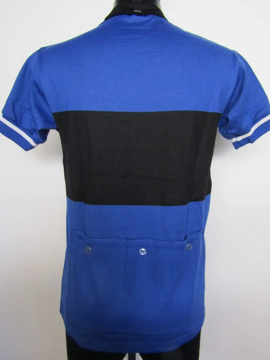 MAGLIA LANA ANNI '40/50 AZZURRA FASCIA NERA E RIGO BIANCO MANICA - immagine 3