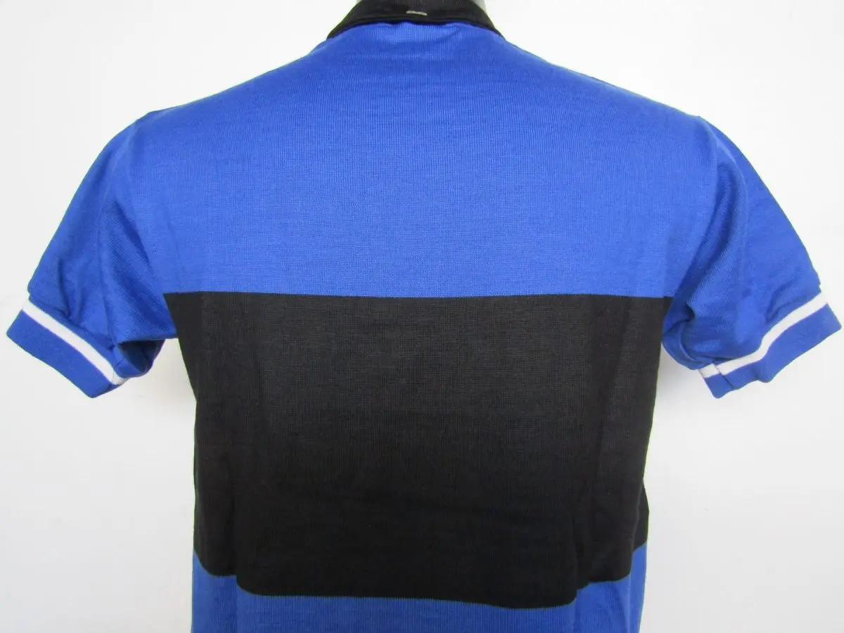 MAGLIA LANA ANNI '40/50 AZZURRA FASCIA NERA E RIGO BIANCO MANICA - immagine 2