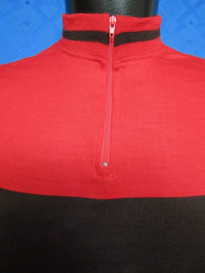 MAGLIA LANA ANNI 70' ROSSA FASCIA E RIFINITURE MARRONI - immagine 3