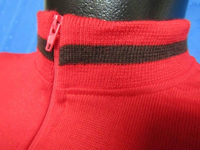 MAGLIA LANA ANNI 70' ROSSA FASCIA E RIFINITURE MARRONI - immagine 4