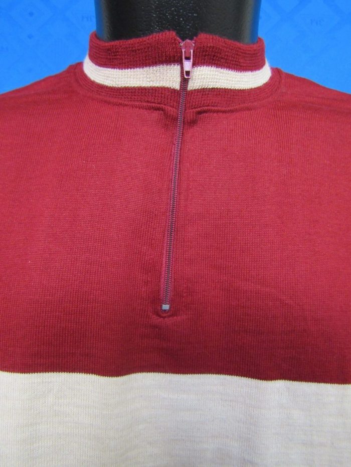 MAGLIA M/L LANA ANNI 70' AMARANTO FASCIA CREMA - immagine 3