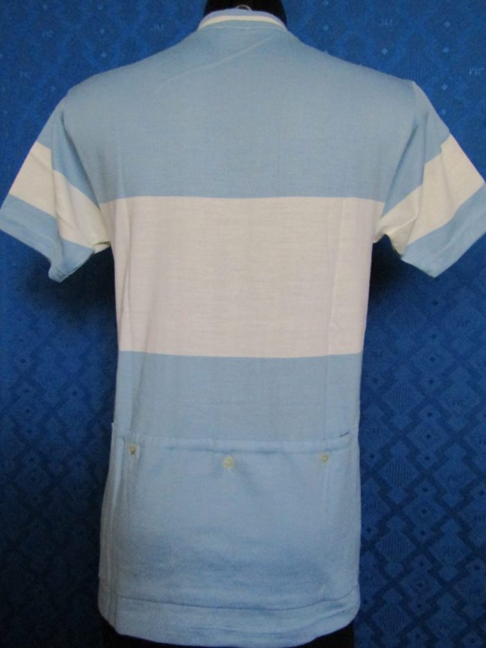 MAGLIA LANA ANNI 70' CELESTE FASCIA BIANCA CON RIGA COLLO BIANCA E RIGO ALTO MANICA - immagine 5