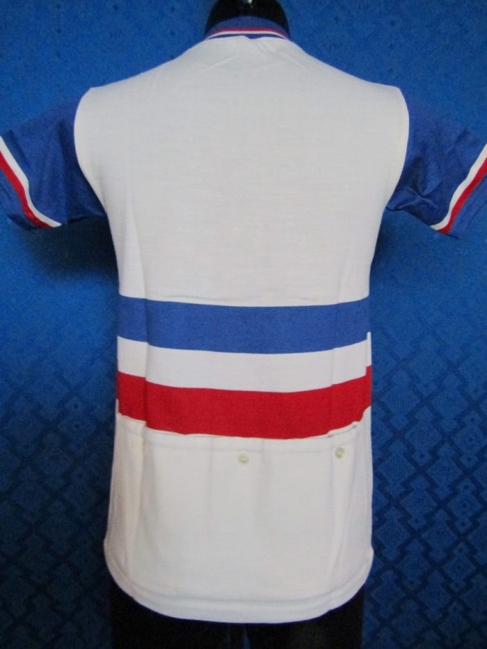MAGLIA LANA ANNI 70' BIANCA RIGHE AZZURRE , ROSSE , COLLO E POLSINI AZZURRI RIGHE ROSSE E BIANCHE - immagine 6
