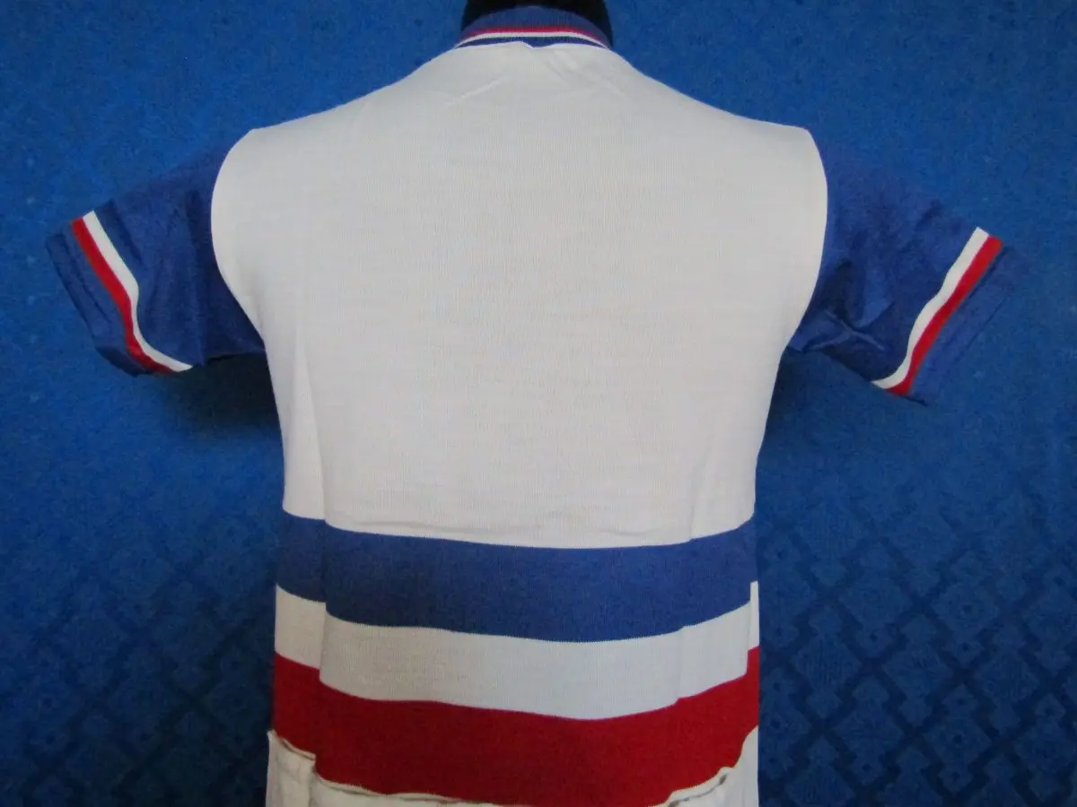 MAGLIA LANA ANNI 70' BIANCA RIGHE AZZURRE , ROSSE , COLLO E POLSINI AZZURRI RIGHE ROSSE E BIANCHE - immagine 8