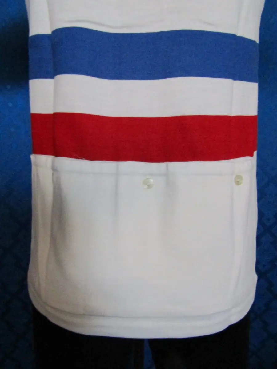 MAGLIA LANA ANNI 70' BIANCA RIGHE AZZURRE , ROSSE , COLLO E POLSINI AZZURRI RIGHE ROSSE E BIANCHE - immagine 7