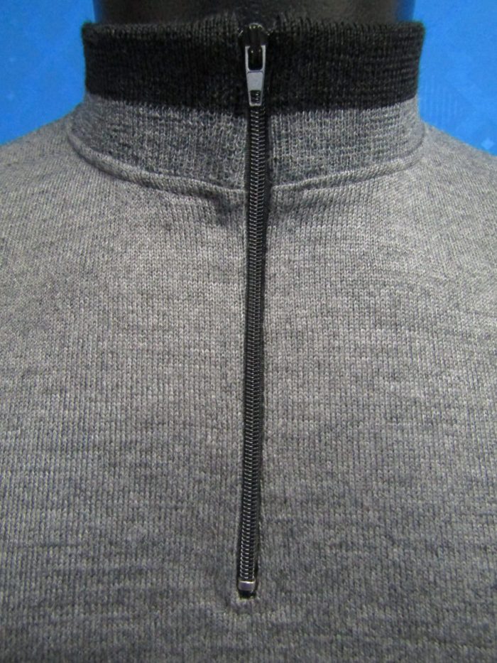 MAGLIA LANA ANNI 70' GRIGIO MELANGE RIFINITURE COLLO E POLSINI NERI - immagine 3