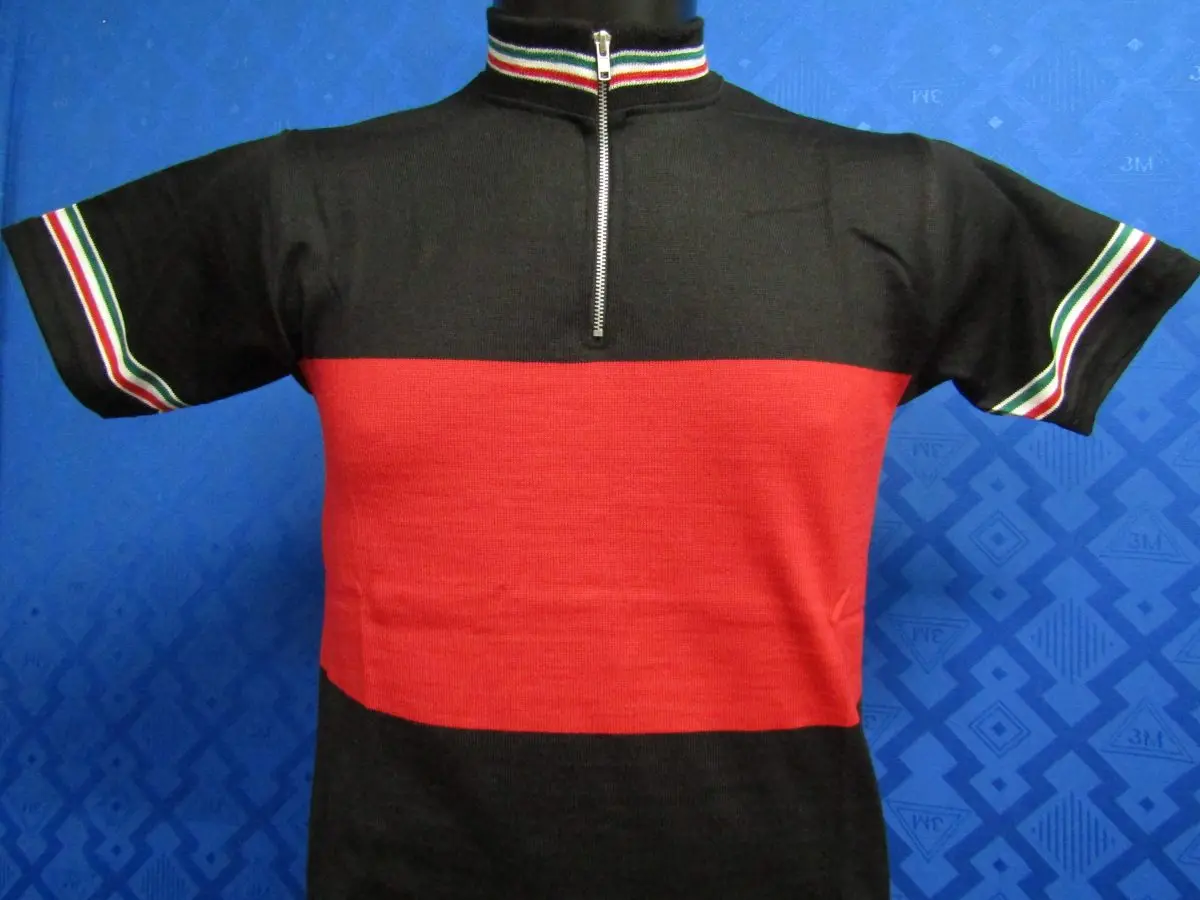 MAGLIA LANA ANNI 70' NERA FASCIA ROSSA , RIFINITURE TRICOLORE - immagine 6