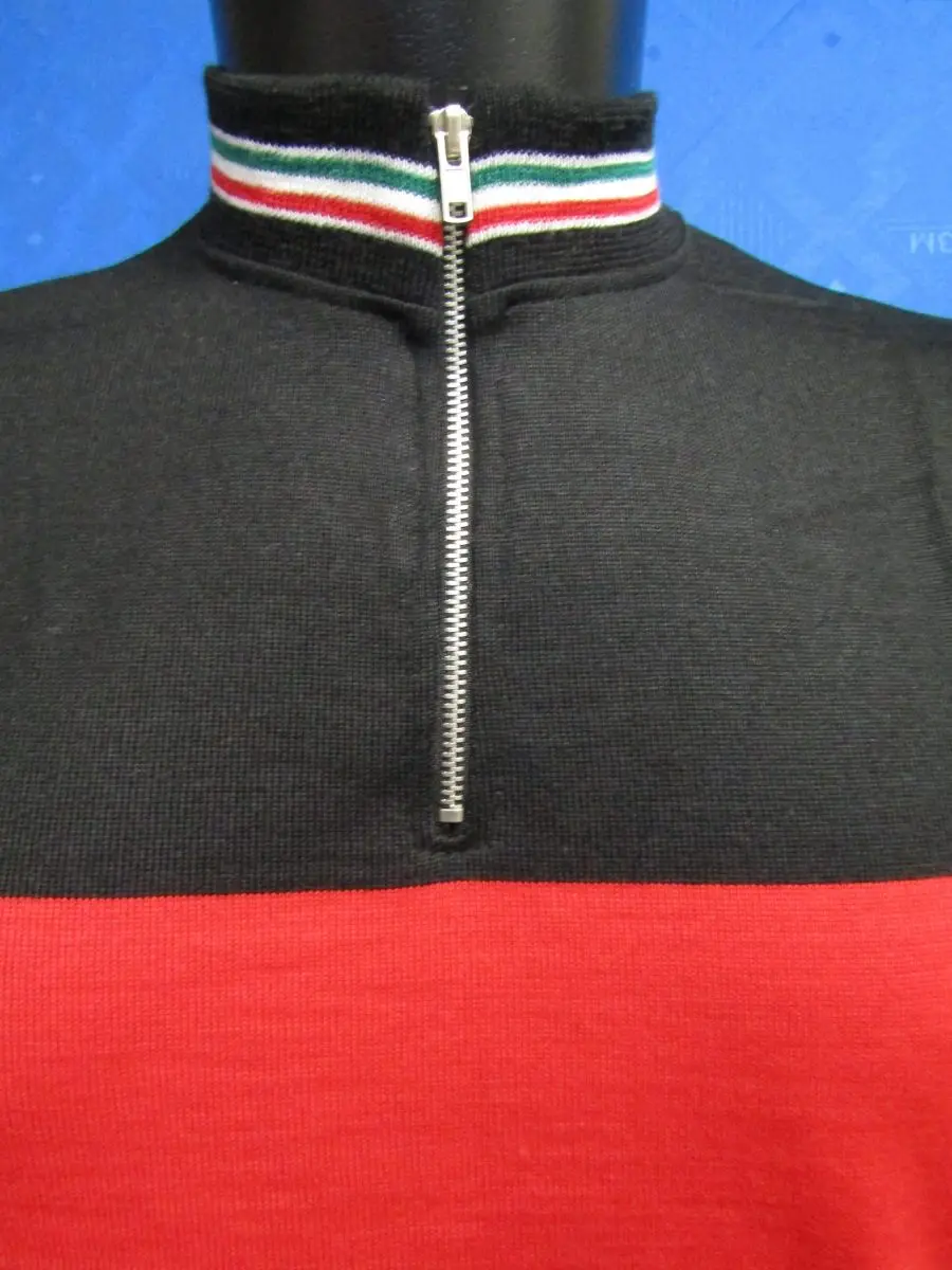 MAGLIA LANA ANNI 70' NERA FASCIA ROSSA , RIFINITURE TRICOLORE - immagine 5
