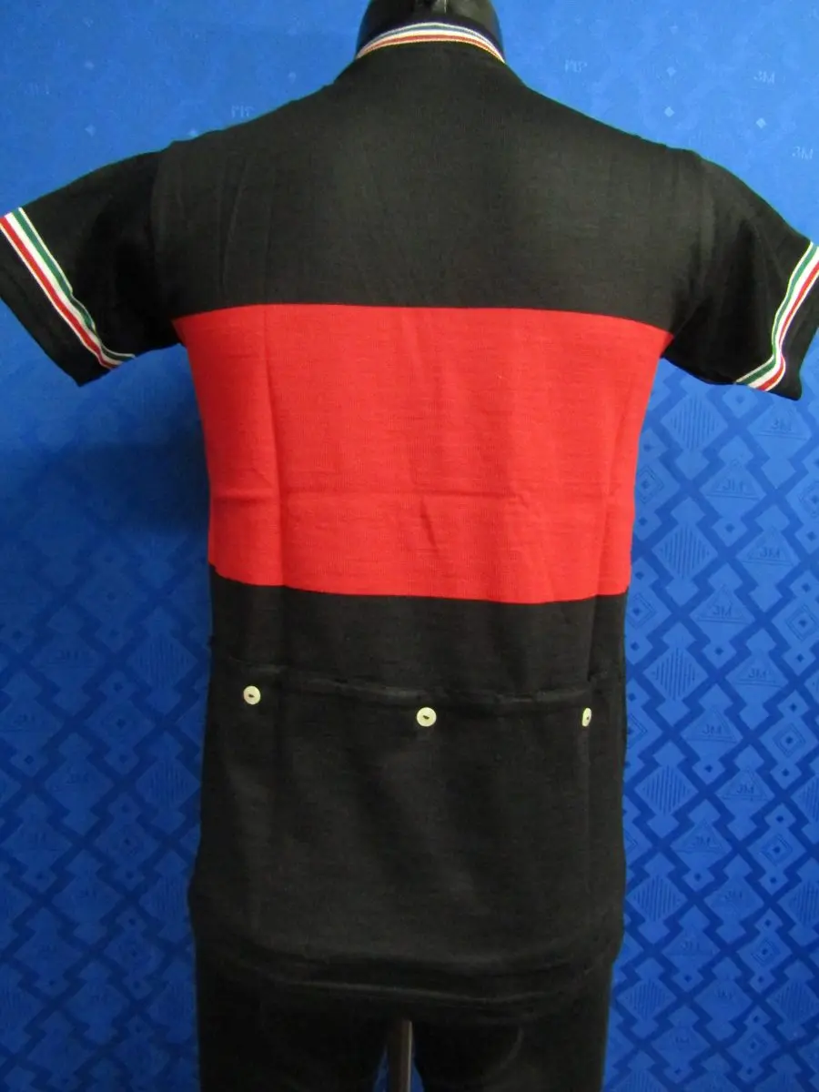 MAGLIA LANA ANNI 70' NERA FASCIA ROSSA , RIFINITURE TRICOLORE - immagine 4