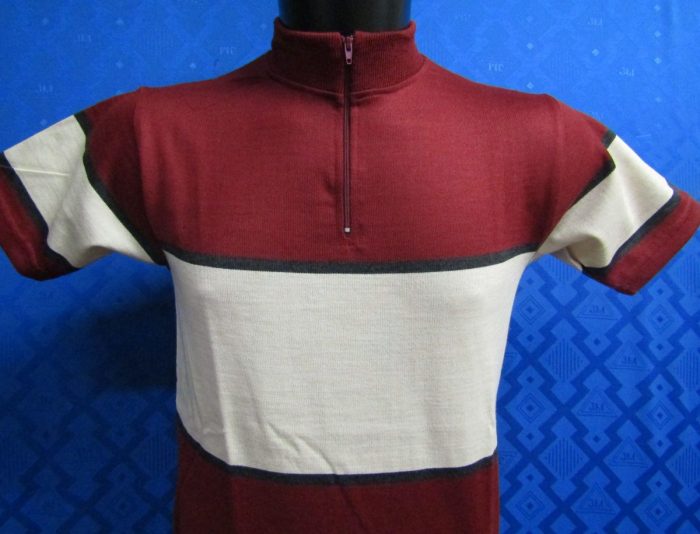 MAGLIA LANA ANNI 70' AMARANTO FASCIA CREMA E PICCOLA GRIGIO ANTRACITE - immagine 2