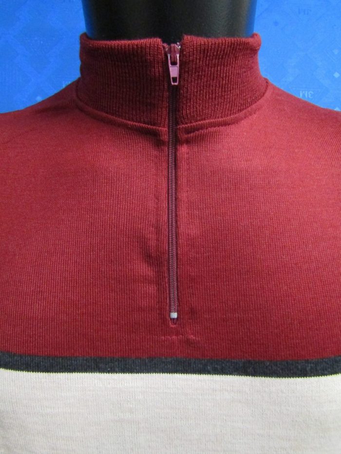 MAGLIA LANA ANNI 70' AMARANTO FASCIA CREMA E PICCOLA GRIGIO ANTRACITE - immagine 3