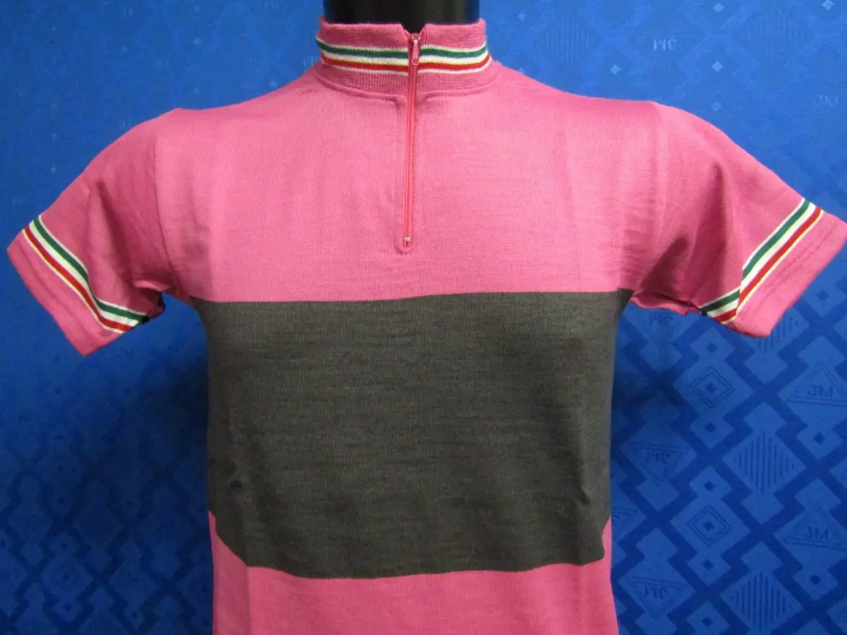 MAGLIA LANA ANNI 70' MAGENTA FASCIA GRIGIO SCURO CON RIFINITURE TRICOLORI - immagine 2