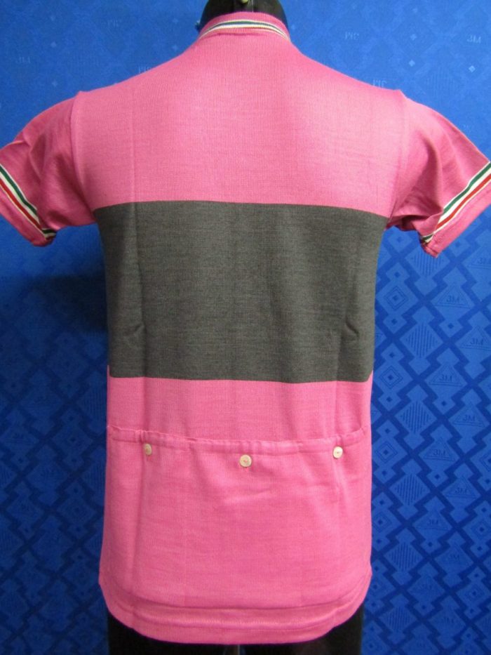 MAGLIA LANA ANNI 70' MAGENTA FASCIA GRIGIO SCURO CON RIFINITURE TRICOLORI - immagine 6
