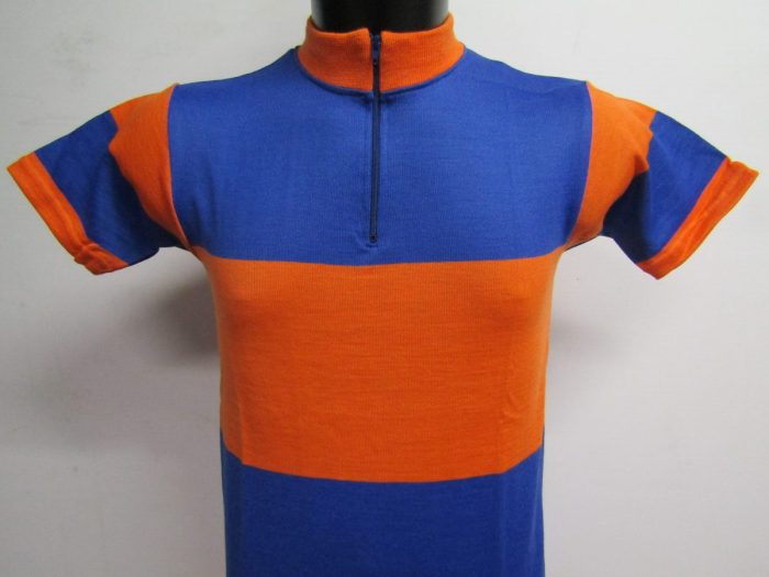 MAGLIA LANA ANNI 70' AZZURRO FASCIA E RIFINITURE ARANCIO - immagine 2