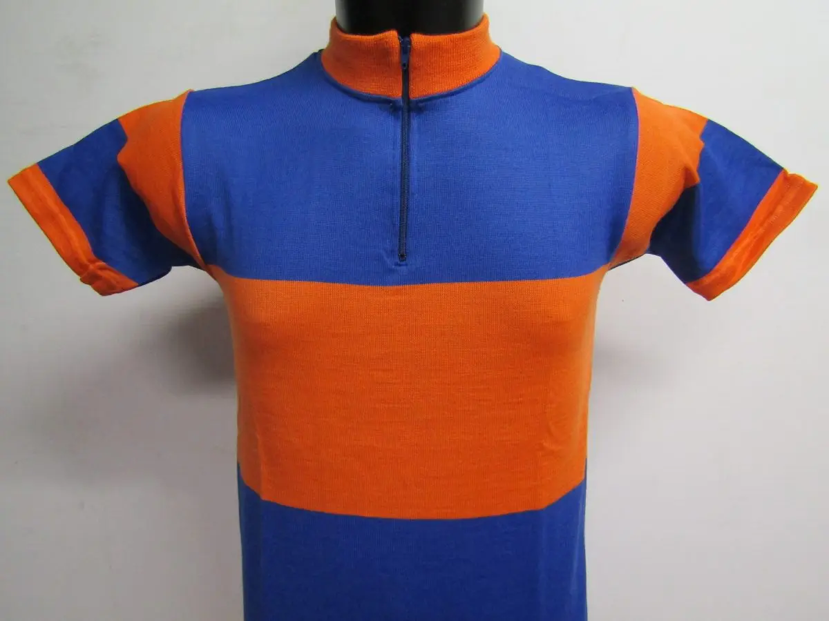 MAGLIA LANA ANNI 70' AZZURRO FASCIA E RIFINITURE ARANCIO - immagine 2