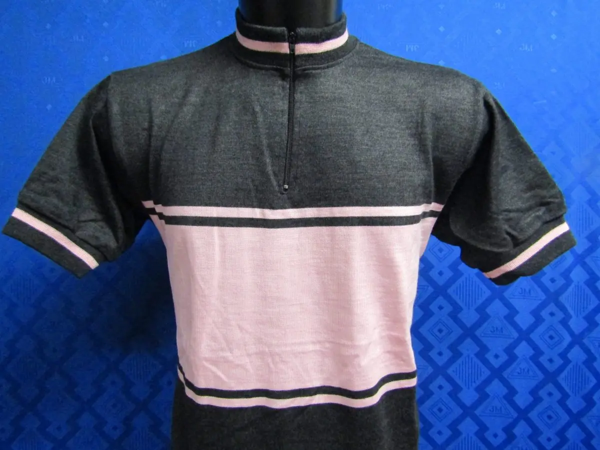 MAGLIA LANA ANNI 70' GRIGIO ANTRACITE FASCIA ROSA - immagine 2