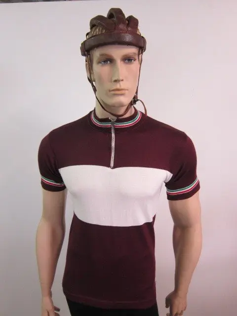 MAGLIA LANA ANNI 70' BORDEAUX FASCIA BIANCA CON RIFINITURE TRICOLORI - immagine 2