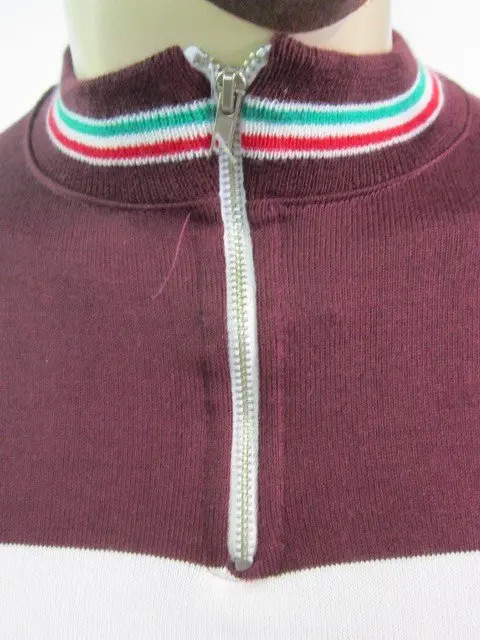 MAGLIA LANA ANNI 70' BORDEAUX FASCIA BIANCA CON RIFINITURE TRICOLORI - immagine 3