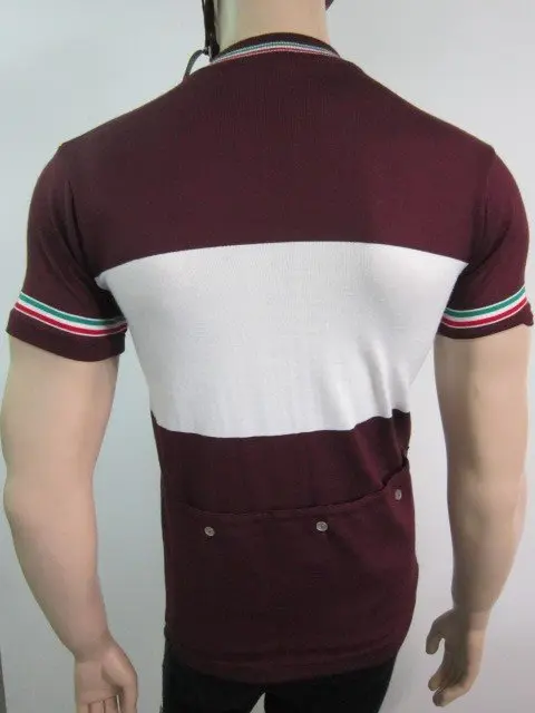 MAGLIA LANA ANNI 70' BORDEAUX FASCIA BIANCA CON RIFINITURE TRICOLORI - immagine 5