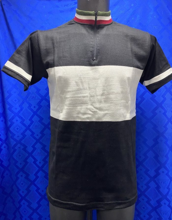MAGLIA LANA ANNI 70' NERA FASCIA BIANCA COLLO TRICOLORE ANTICO - immagine 3