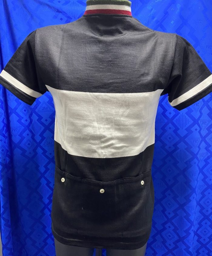 MAGLIA LANA ANNI 70' NERA FASCIA BIANCA COLLO TRICOLORE ANTICO - immagine 6