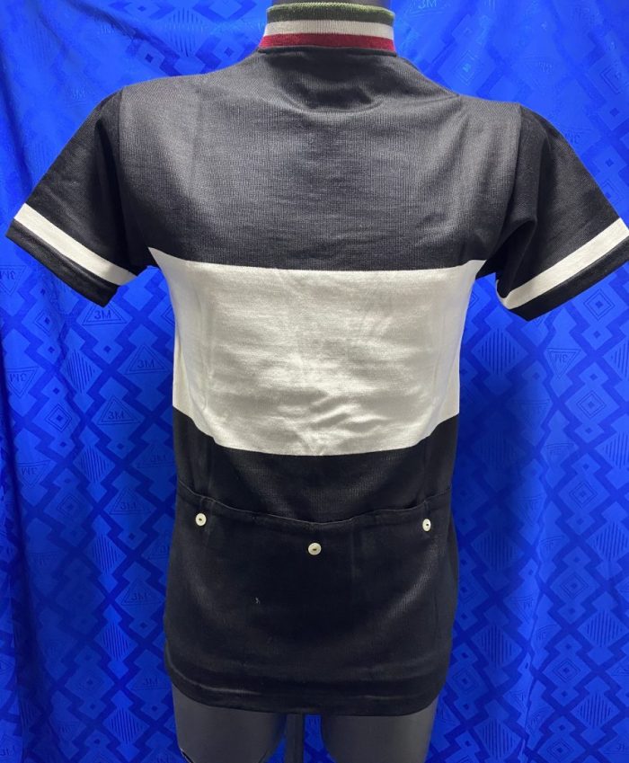 MAGLIA LANA ANNI 70' NERA FASCIA BIANCA COLLO TRICOLORE ANTICO - immagine 7