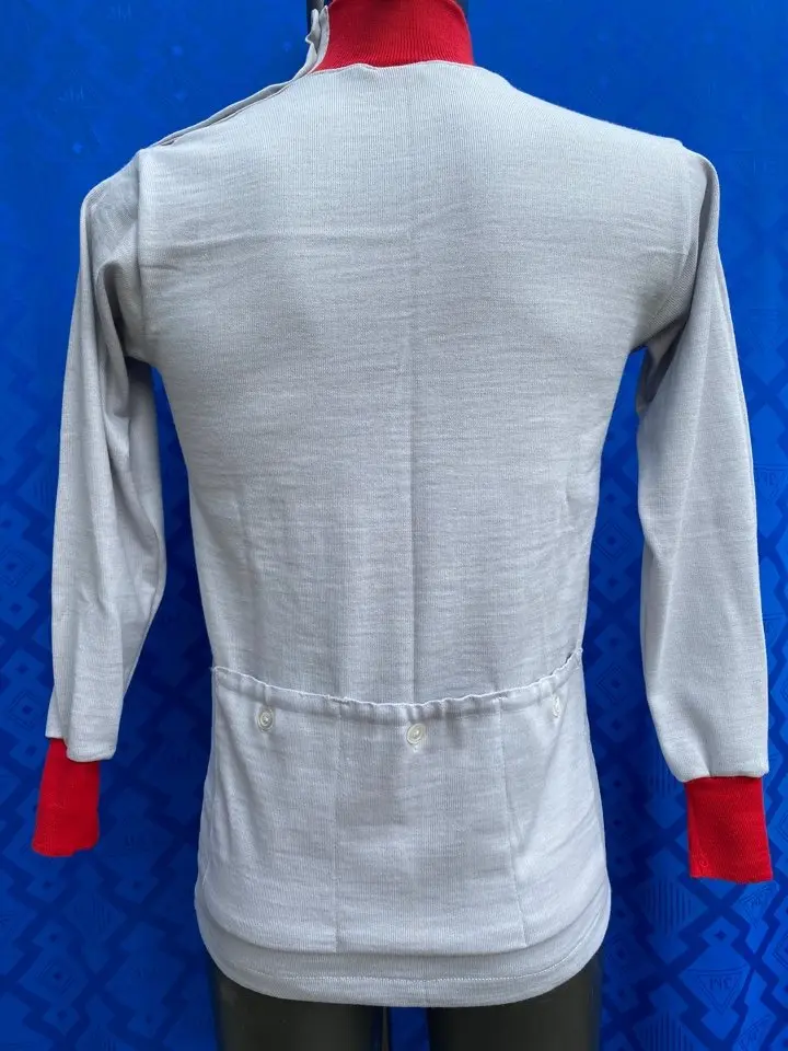 MAGLIA M/L LANA ANNI '20/30 GRIGIO CHIARO COLLO E POLSINI ROSSI - immagine 4