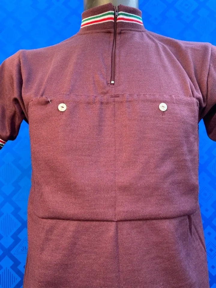 MAGLIA LANA ANNI '60 BORDEAUX RIFINITURE TRICOLORE - immagine 2