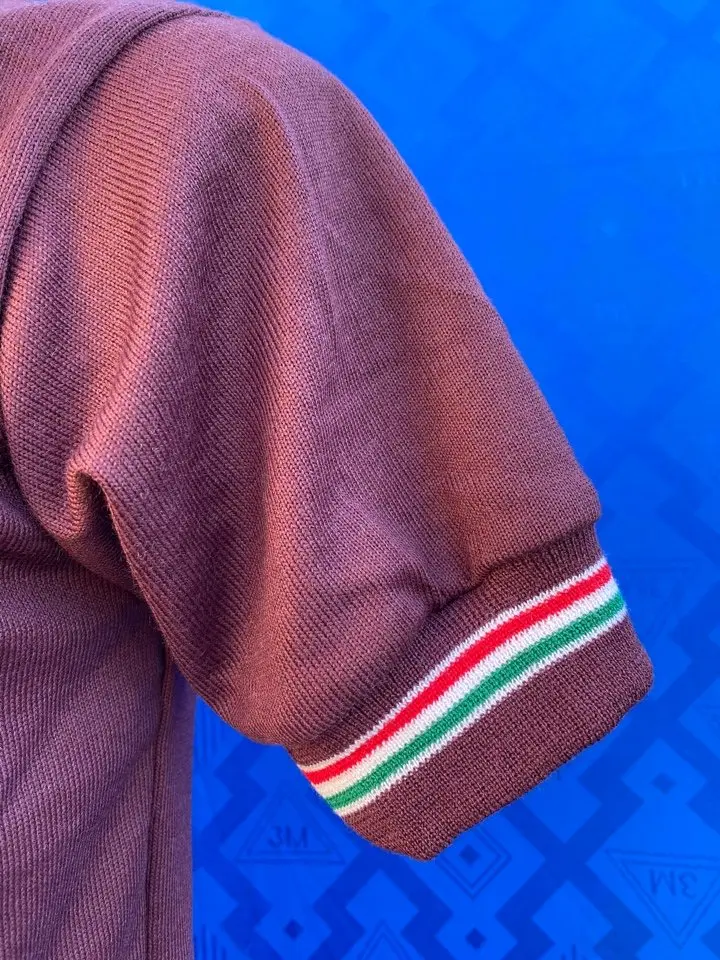 MAGLIA LANA ANNI '60 BORDEAUX RIFINITURE TRICOLORE - immagine 4