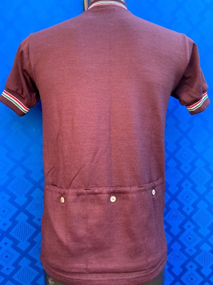 MAGLIA LANA ANNI '60 BORDEAUX RIFINITURE TRICOLORE - immagine 6