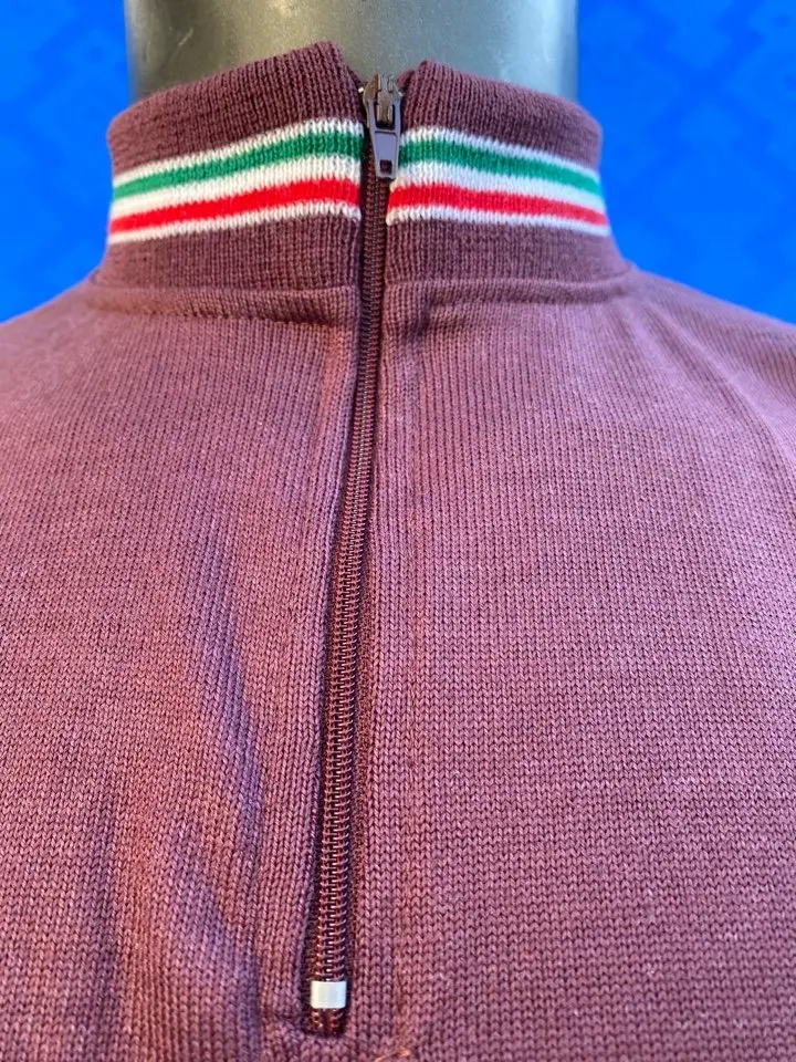 MAGLIA LANA ANNI '60 BORDEAUX RIFINITURE TRICOLORE - immagine 3