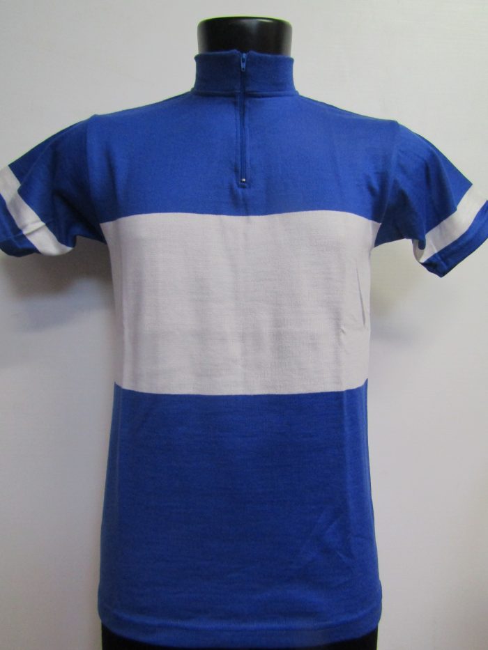 MAGLIA LANA ANNI 70 AZZURRA FASCIA E RIFINITURE BIANCHE