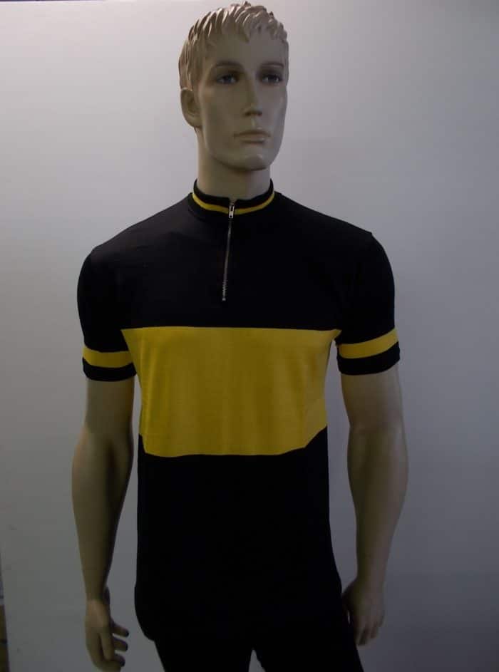 MAGLIA LANA ANNI 70' NERO FASCIA E RIFINITURE GIALLO