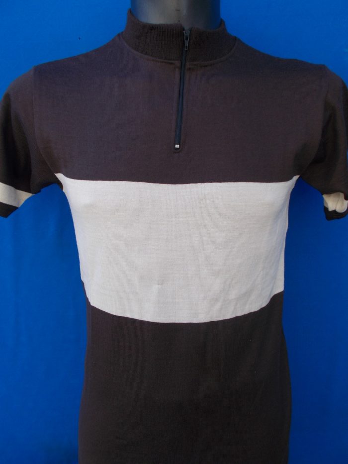 MAGLIA LANA ANNI 70 MARRONE FASCIA E RIFINITURE CREMA