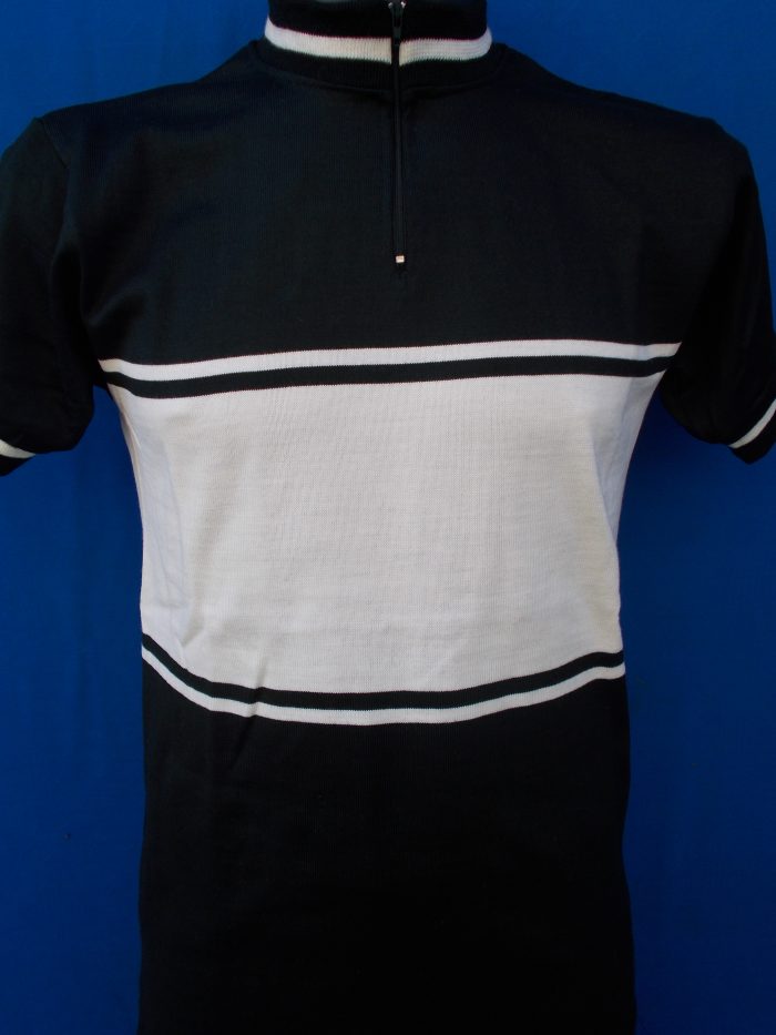 MAGLIA LANA ANNI 70' NERA FASCIA BIANCA CON RIGO PICCOLO NERO