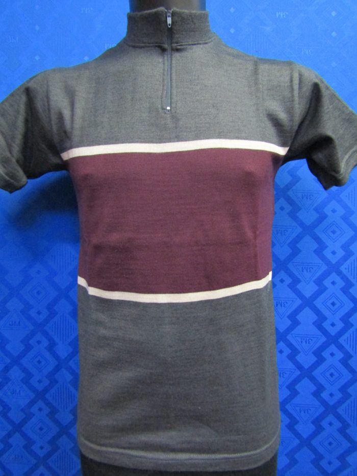 MAGLIA LANA ANNI 70' GRIGIO SCURO FASCIA BORDEAUX E RIGA PICCOLA CREMA