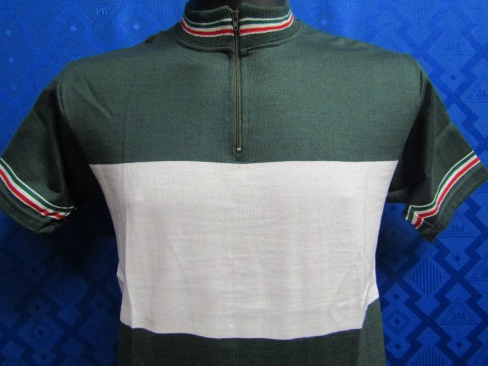 MAGLIA LANA ANNI 70' VERDE SCURO FASCIA BIANCA RIF. TRICOLORE