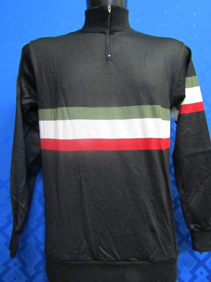 MAGLIA M/L LANA ANNI 70' NERA CON FASCIA E MANICA TRICOLORE ANTICO