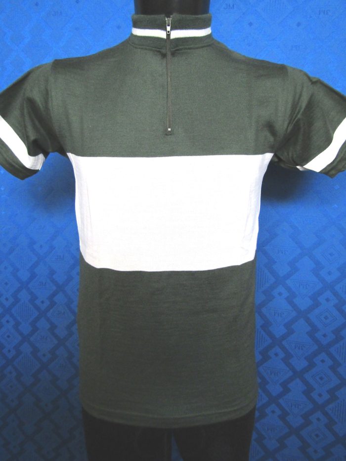 MAGLIA LANA ANNI 70' VERDE SCURO FASCIA BIANCA CON RIFINITURE COLLO E MANICHE BIANCHE