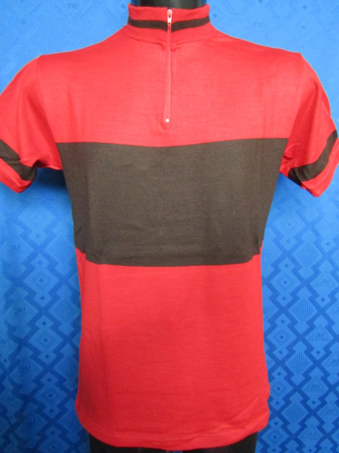 MAGLIA LANA ANNI 70' ROSSA FASCIA E RIFINITURE MARRONI