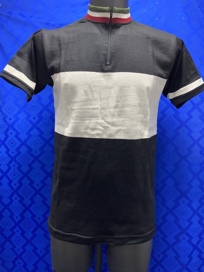 MAGLIA LANA ANNI 70' NERA FASCIA BIANCA COLLO TRICOLORE ANTICO
