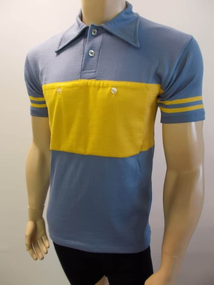 MAGLIA LANA ANNI '40/50 CELESTE FASCIA GIALLA