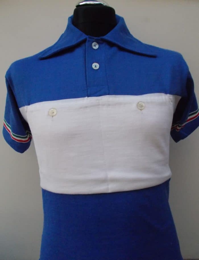 MAGLIA LANA ANNI '40/50 AZZURRO FASCIA BIANCA E RIFINITURE TRICOLORE